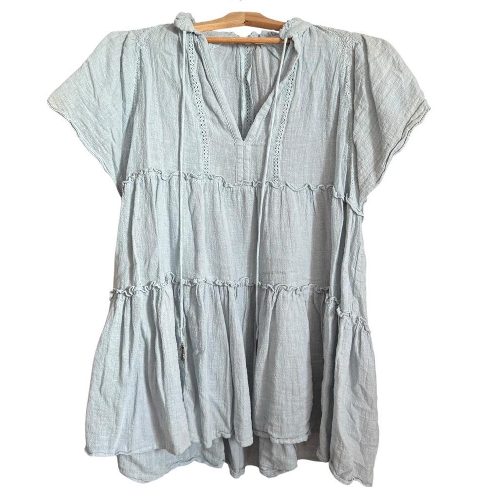 Karlie Baby Blue Dress Linen Blend Cotton Womens Medium